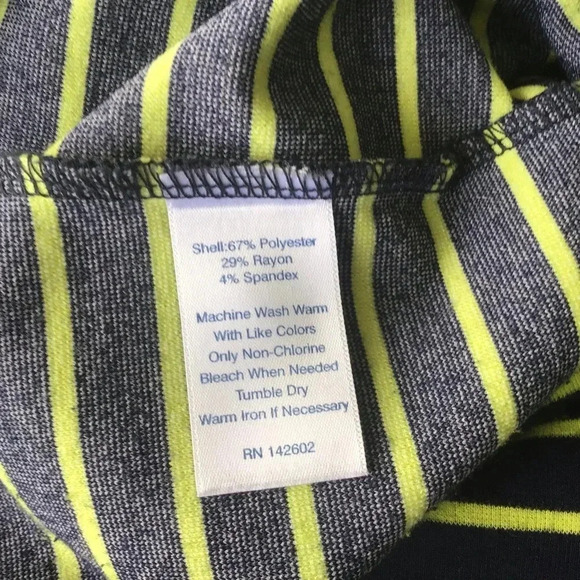 Sail To Sable Navy Yellow Stripe shift dress pockets 3/4 sleeves Size M - Picture 7 of 8